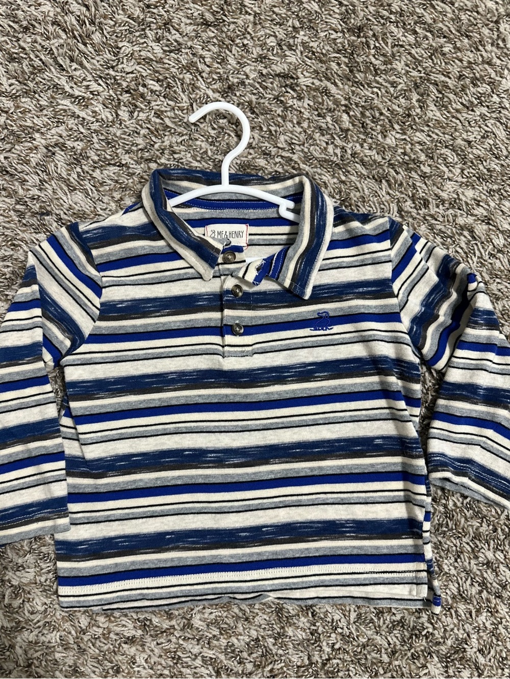 Me & Henry boys Striped Long-Sleeve Polo Shirt in Blue & White